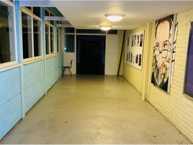 Pupils' artworks still adorn the walls.