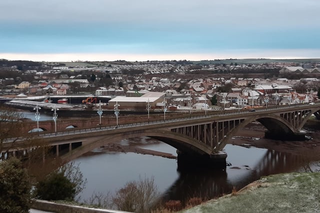 The Royal Tweed Bridge looking across to Tweedmouth from Meg's Mount on the town walls.