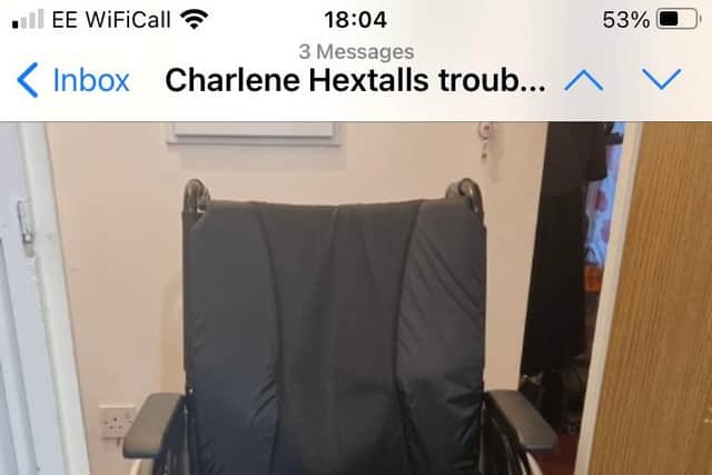 Charlene's wheelchair does not fit through the doorways in her property.