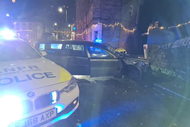 The aftermath of a 130mph police chase, which started in Chesterfield and passed through South Yorkshire before coming to an end in Holmfirth, as featured on Channel 5's Traffic Cops (pic: Derbyshire Roads Policing Unit)