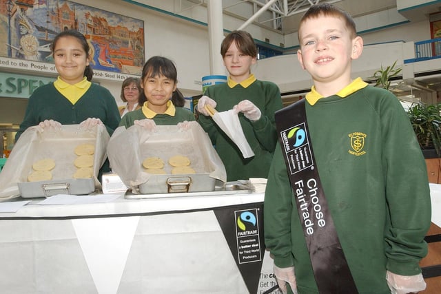Fairtrade ingredients were in these delicious cookies which were being sold by pupils in the Middleton Grange Shopping Centre in 2008.