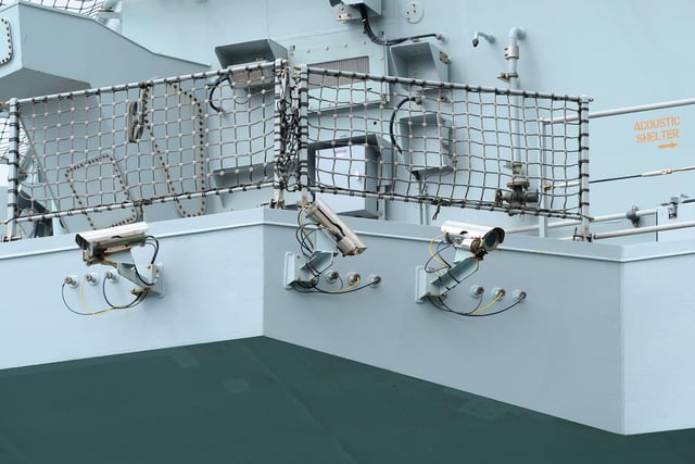 Cameras on HMS Queen Elizabeth. Picture: (020720-5200)