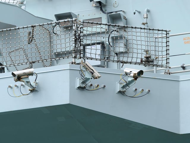 Cameras on HMS Queen Elizabeth. Picture: (020720-5200)