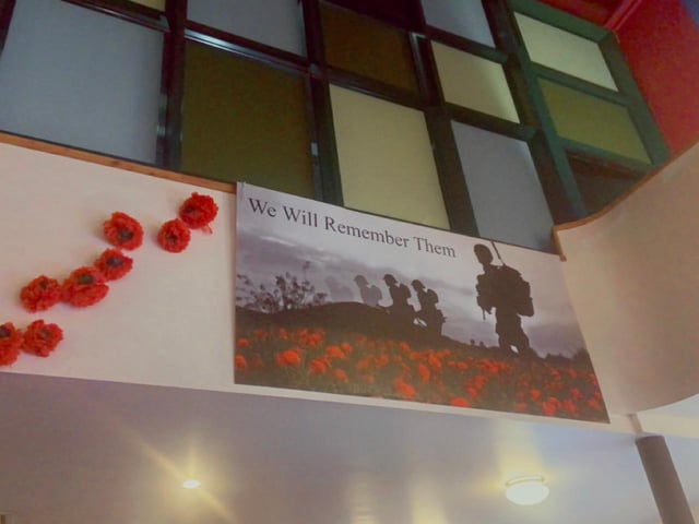 The walls of the pub are adorned with poppies and poster in tribute to our fallen