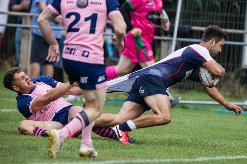 Selkirk scrum-half Aaron McColm getting a try in the final against Hearts and Balls (Pic: Bill McBurnie)