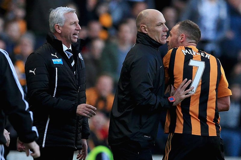 Possibly the most memorable moment of Alan Pardew’s time at Newcastle, but for all the wrong reasons. An innocuous-looking incident between Pardew and Meyler resulted in the Newcastle boss seemingly headbutting the Hull City midfielder. (Photo by Matthew Lewis/Getty Images)