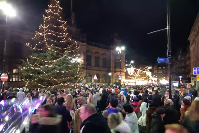 England women’s Euro 2022 winning footballer Ellie Roebuck capped a memorable year – turning the Christmas lights on in her home city. PIctured are the Christmas lights