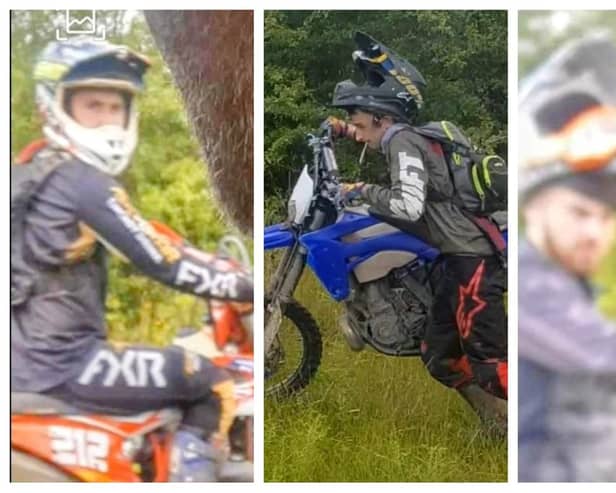 Police are keen to find these three men after a farmer's field in Doncaster was wrecked by bikers