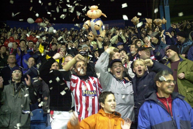 Sheffield united fans ahead of their Worthington Cup match against Wednesday at Hillsboough in 2000