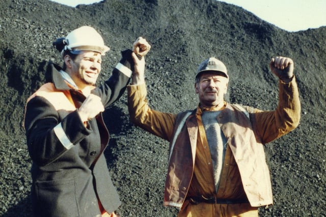 Glenn McCrory (left) pictured at Westoe pit in 1989, just after winning the world cruiserweight title, with his uncle Westoe miner Arthur Barrass.
