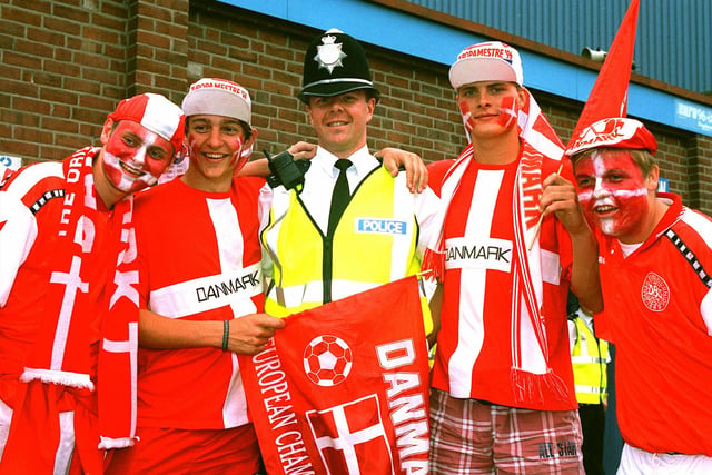 Police officer among the fans at Hillsborough for Euro 96