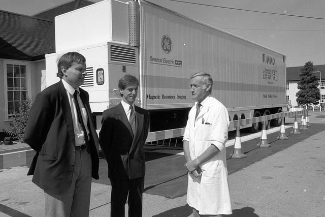 Staff pictured outside the hospital's Mobile Scanning Unit.