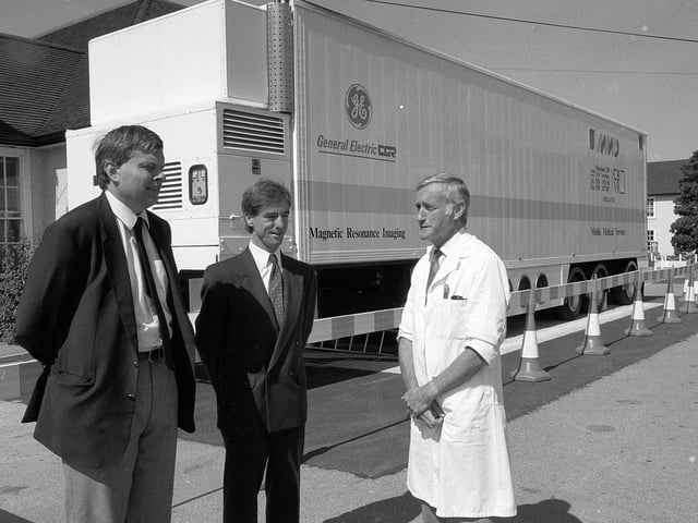 Staff pictured outside the hospital's Mobile Scanning Unit.