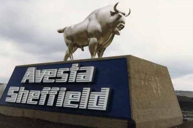 The bison sculpture outside Avesta Steel Ltd's Shepcote Lane works, Tinsley, was a familiar sight for many years for motorists passing on the M1. Made from 16 separate cast stainless steel pieces weighing 2 tons, it is pictured here in March 1996. It was later moved to Magna Science Adventure Centre in Rotherham