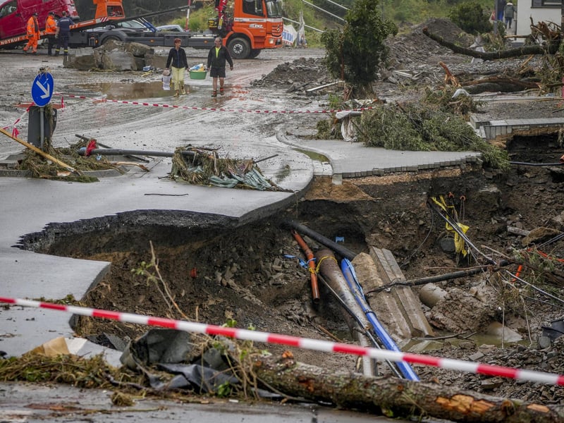 Two days before the Ahr river went over the banks after strong rain falls causing severals deaths and hundreds of people missing. (AP Photo/Michael Probst)