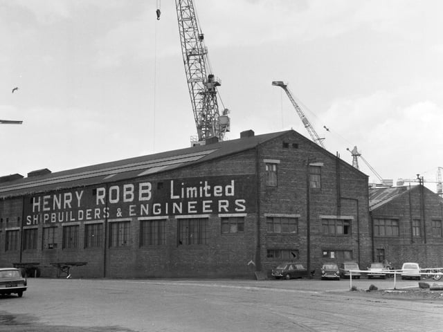 Exterior of Henry Robb Limited, Shipbuilders & Engineers at Leith in August 1974.