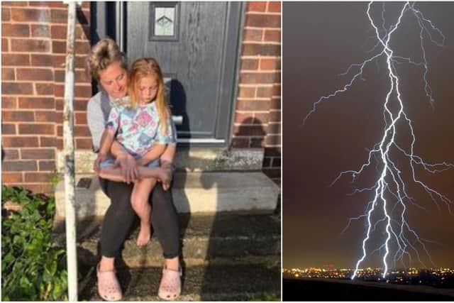 Stacey Sim said her six-year-old daughter Lily was sitting watching the thunderstorm from a windowsill upstairs at their home in Heeley, Sheffield, when lightning came through the window and hit Lily on the foot, throwing her onto the bed.