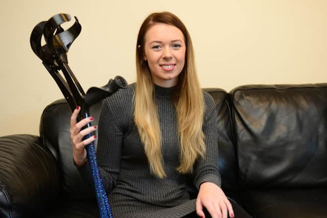 23 dec 2015....Leah Washington from Barnsley who lost a leg in a horrific accident at Alton Towers earlier this year. Picture Scott Merrylees