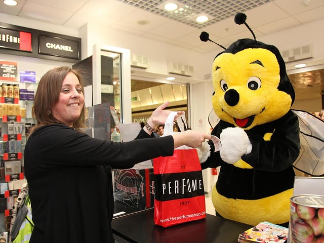 The Four Seasons Mascot picking up some smellies from the Perfume Shop in 2010