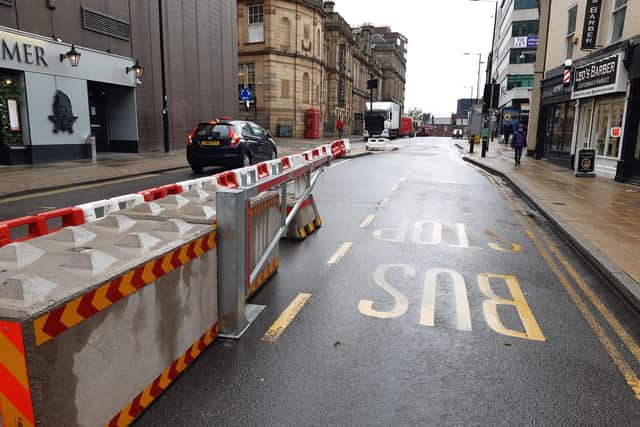 Leopold Street was partially closed to traffic in June 2020. It has since been incorporated into the Connecting Sheffield proposals and could be made permanent. Pic: David Walsh.