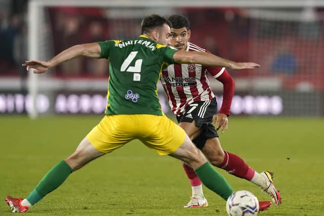 Morgan Gibbs-White of Sheffield United in action against Preston North End's former Blade Ben Whiteman earlier this season: Andrew Yates / Sportimage