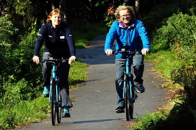 Helen Webster of British Cycling and Sheffield Council senior transport planner Paul Sullivan on the Transpennine Trail in Parson Cross