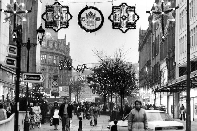 Christmas lights in the centre of Sheffield on November 14, 1989