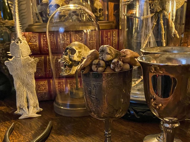 Everything that is on show in 'The Room of Frights' Corinna has either made herself or bought and then 'revamped' to give it an extra spooky and authentic gleam.