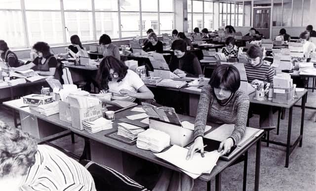 Women at work in the Prescription Pricing Authority offices in Castle Square, Sheffield, January 1977
