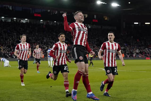 Oliver Norwood celebrates his goal for Sheffield United against QPR at Bramall Lane: Andrew Yates / Sportimage