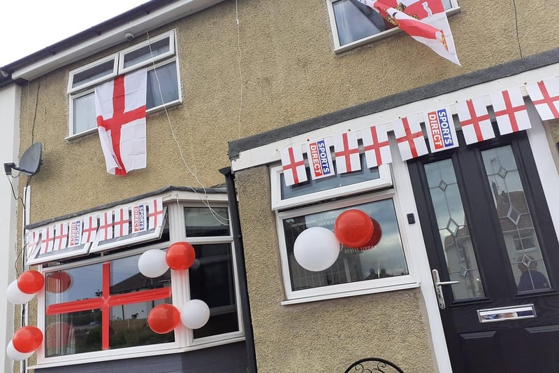 Helen White's home at Old Whittington, Chesterfield, all dressed up to cheer on England in the Euros.