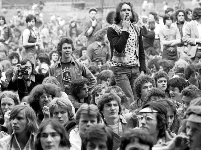 Teenagers enjoying The Who concert at Parkhead in Glasgow, May 1976.