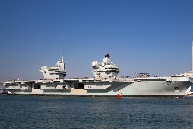 HMS Queen Elizabeth leaves Portsmouth on Monday. Picture: Dave Taylor