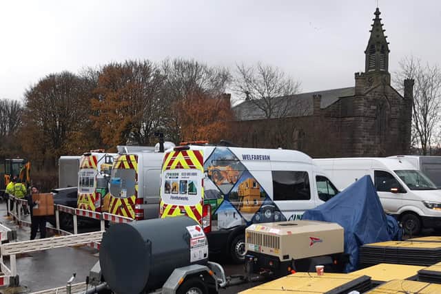 Pictured is the temporary emergency HQ for Cadent Gas and Yorkshire Water workers at Lomas Hall, Stannington, Sheffield, that was set up in December, 2022, to help resolve the burst water main crisis that flooded gas pipes in the area and left many without heating.