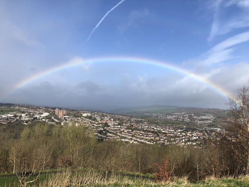 Photo shows a rainbow over Stannington, by Caroline Denby Hollis