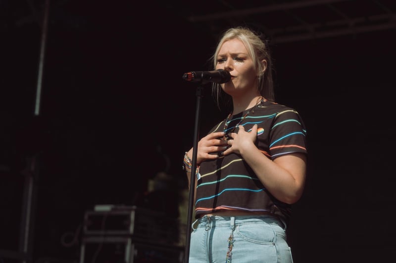 Clare Drysdale sings at Northumberland Pride Festival. Picture by Will Gorman Photography