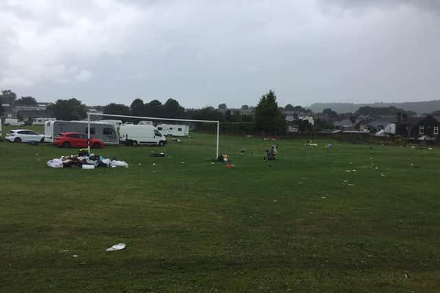 The mess left behind at Angram Bank in High Green, Sheffield, as travellers left on Friday