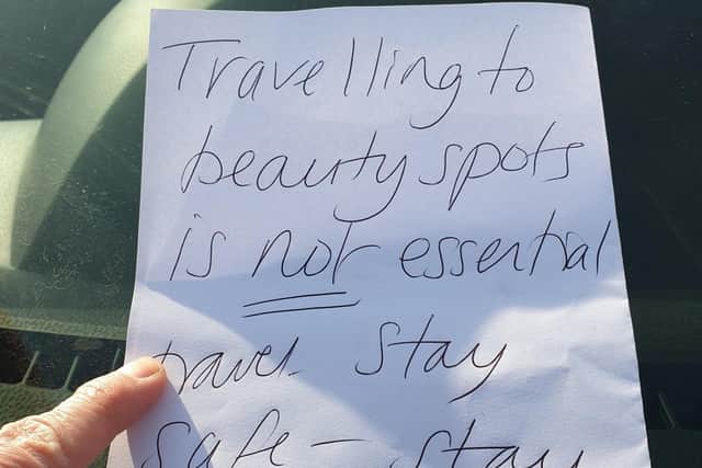 Bakewell Police left a note on vehicles at Monsal Head, reminding them of the new government rules.