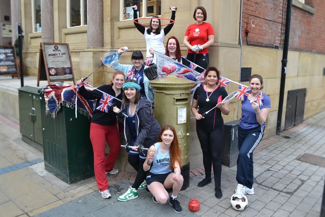 Seven Hills WI members at Jessica Ennis-Hill's gold postbox in one of the calendar shots in 2013