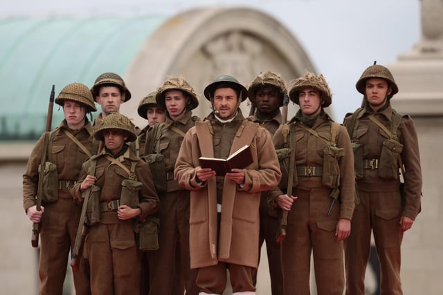 Performers speak on stage during the D-Day Commemorations. Picture: Dan Kitwood/Getty Images