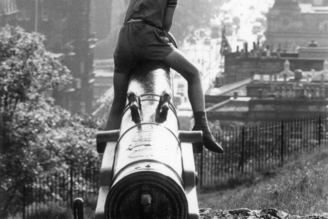 Boy on Cannon, Calton Hill, Edinburgh, 1964.