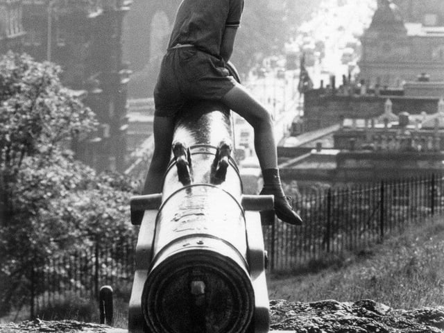 Boy on Cannon, Calton Hill, Edinburgh, 1964.