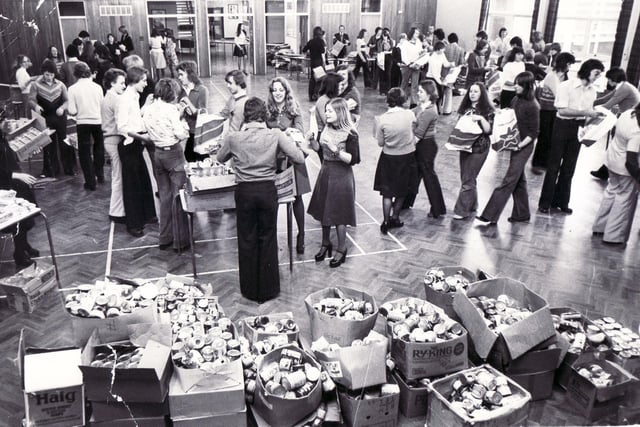Pictured at Ashleigh School, Gleadless, in Decembr 1978s, where  youngsters are helping pack the Telegraph & Star Old Folks Fund Christmas parcels