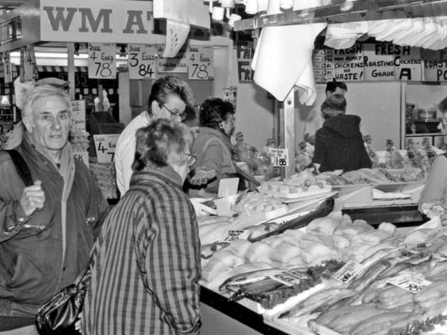 Shoppers and stallholders at the old Castle Market in Sheffield city centre in March 1993