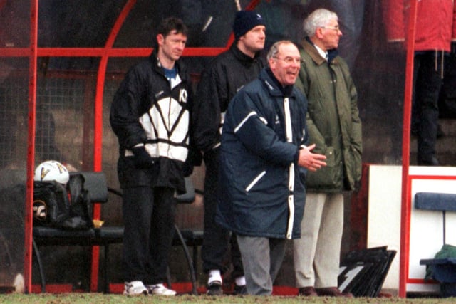Falkirk manager Alex Totten watching his side play Ayr United in 2000. Photo: Julie Bull.