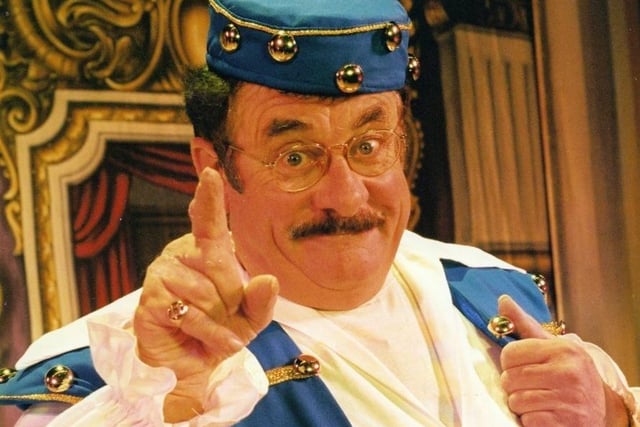 Sheffield comedian and actor Bobby Knutt in pantomime at Sheffield Lyceum - he appeared in panto 14 times at the Sheffield Crucible and Lyceum, as well as at many other theatres