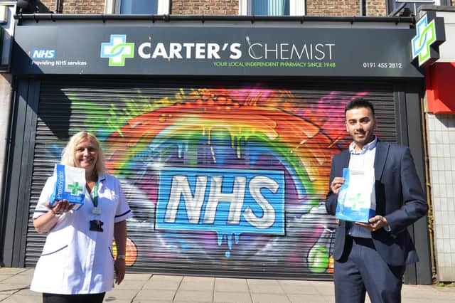 There's been an outpouring of renewed appreciation for the NHS and its workers as the coronavirus crisis has erupted. As well as the weekly Clap for our Carers, artworks have sprung up across evert community. Here are owner Hassan Malik and dispensing staff member Deborah Garthwaite at Carter's Chemist on Fowler Street.