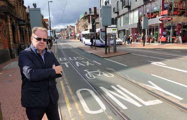 Steve Wilkinson beside the bus gate on Glossop Road, in Sheffield city centre, before the recent changes were made