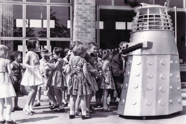 A Dalek built by Thomas Ward and Sons Limited in the playground of the Maud Maxfield School, Sheffield in 1965
