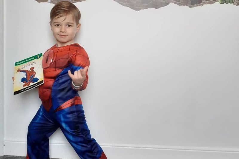 Bradley Donohoe, age 4, dressed as Spider-Man.